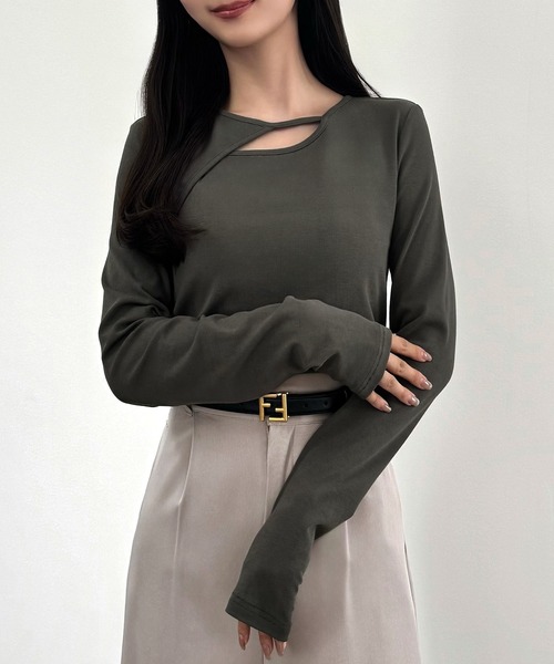 「CENEA」 長袖カットソー LARGE チャコール レディース_画像9