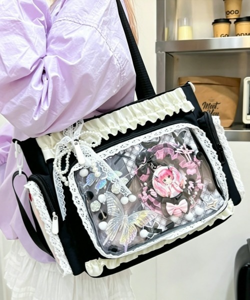 00s y2k フリルレース花柄刺繍がま口ナップザック フェアリーコア コケット gossip!ロサンゼルス ショルダーバッグ バッグ 「Y2Kガーリー」フリル