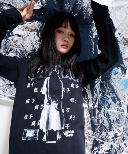 すじこ様ブラックシャツ翌日発送 tシャツ 貞子/ロングスリーブTシャツ（呪いブラック） メンズ