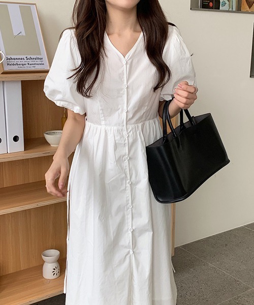 ワンピース Vネック ボリュームパフスリーブ 前開きボタンフレアワンピース Ama Zozotown Paypayモール店 通販 Paypayモール