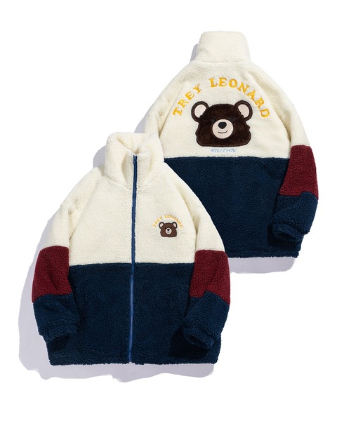 カラーの ジャケット Paypayモール店 通販 Paypayモール ブルゾン 配色切り替えベアイラストボア