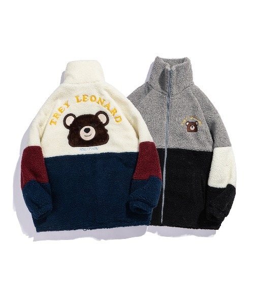 カラーの ジャケット Paypayモール店 通販 Paypayモール ブルゾン 配色切り替えベアイラストボア