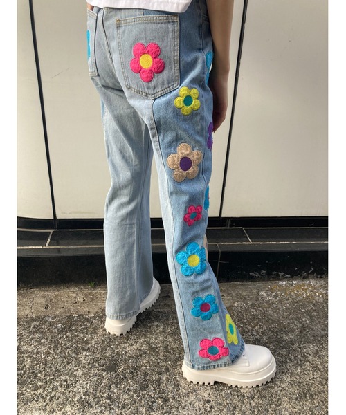 パンツ デニム ジーンズ フラワーワッペンデニムパンツ|ZOZOTOWN |04