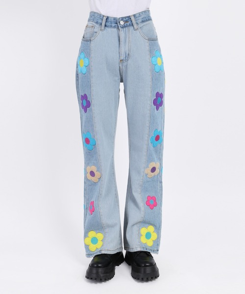パンツ デニム ジーンズ フラワーワッペンデニムパンツ|ZOZOTOWN |10