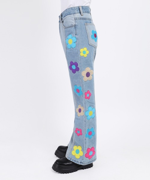 パンツ デニム ジーンズ フラワーワッペンデニムパンツ|ZOZOTOWN |11