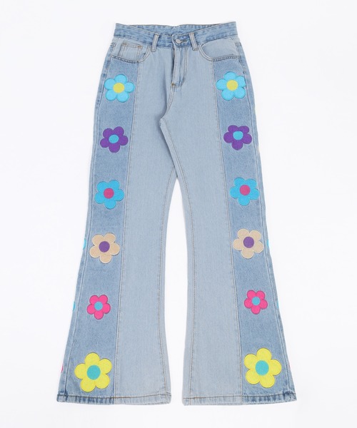 パンツ デニム ジーンズ フラワーワッペンデニムパンツ|ZOZOTOWN |13