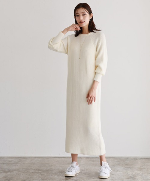 Pierrot（ピエロ） ワンピース パフスリーブロングニットワンピース