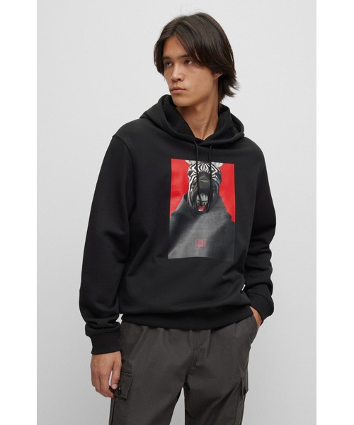 ☆HUGO ヒューゴ フレンチテリー ジップフロント パーカー☆ HUGO BOSS ヒューゴボス シグネチャーテープ プルオーバー
