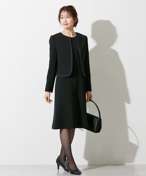 44265 レディース　礼服　ワンピース　サイズL 高身長 【喪服・礼服】フロントリボン7分袖ワンピース（トール