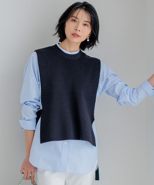 ベスト ジレ 「洗える」コットンポリエステルリリヤーン ニットベスト レディース 23区 ベスト ジレ 「洗える」コットンポリエステルリリヤーン