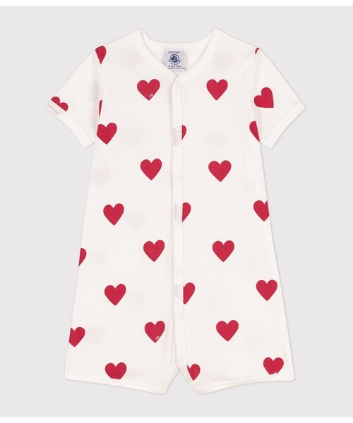 PETIT BATEAU ベビー服 ロンパース ハートプリントショートロンパース