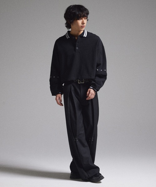 grancy ポロシャツ ブラック Mサイズ GRANCY ポロシャツ 「GRANCY」Ziplayered Wideshort Poloshirt