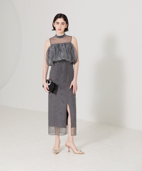 レジャ2WAYオフショルダーパフスリーブIラインドレス結婚式パーティー二次会 Leja ドレス 「LEJA」2WAYオフショルダーパフスリーブスリットI