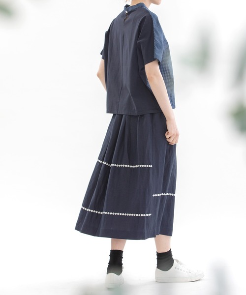 nop de nodノップドゥノッドリネンレーヨンpolkaライン刺繍スカート nop de nod スカート リネンレーヨンpolkaライン刺繍スカート
