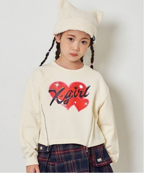 ピンクベージュfamiliarトレーナー X-girl Stages トレーナー ハートグラフィティジッププル
