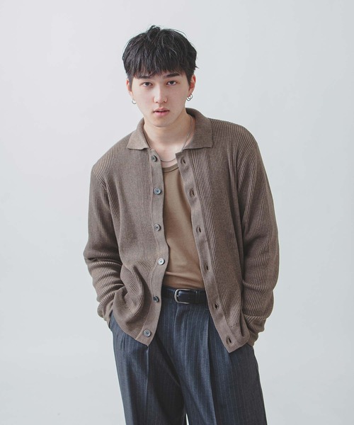 ホワイト ジップアップ カーディガン ZIP FIVE -White Line- カーディガン 「White Line」 リブ