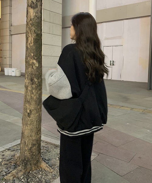 スタジャン 裏起毛オーバーサイズスウェットスタジャン レディース