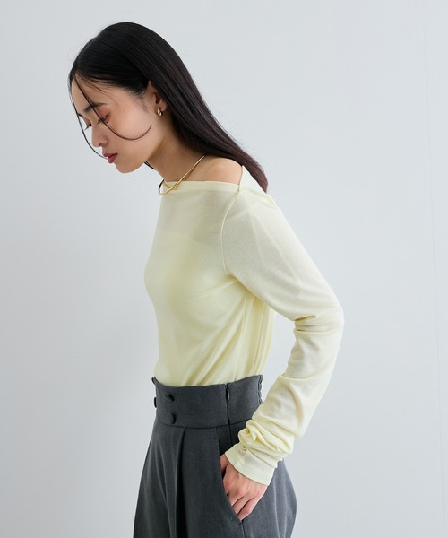 VIS tシャツ 「洗える」ドレープオフショルダーロングTシャツ
