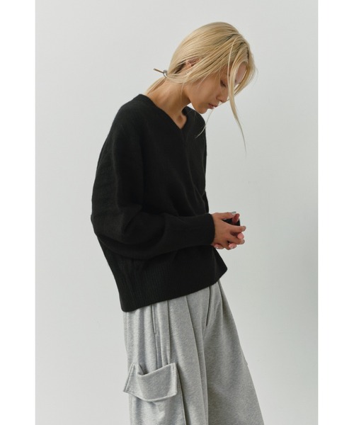 ALEXIA STAM - Basic Raccoon Knit Top グレー ALEXIA STAM（アリシアスタン） ニット セーター Basic Raccoon V Neck