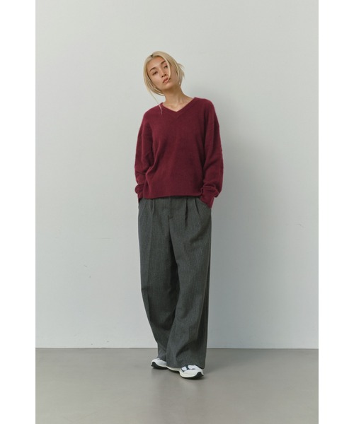 ALEXIA STAM - Basic Raccoon Knit Top グレー ALEXIA STAM（アリシアスタン） ニット セーター Basic Raccoon V Neck