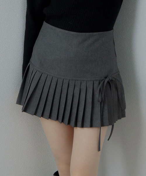 M DOLLY スカート side ribbon pleats mini skirt/サイドリボン