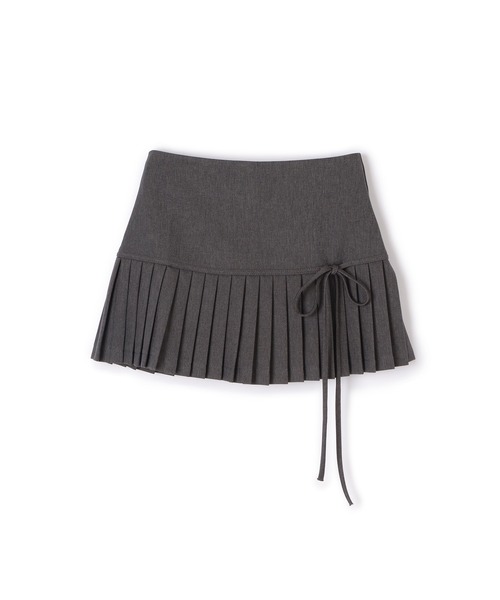 M DOLLY スカート side ribbon pleats mini skirt/サイドリボン