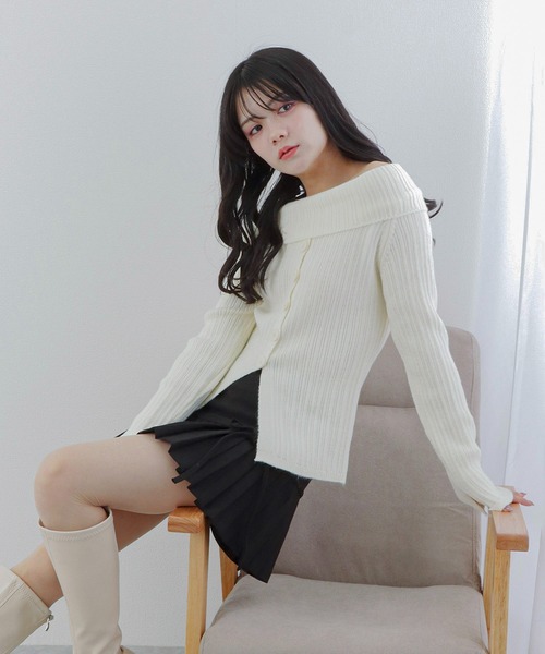 M DOLLY スカート side ribbon pleats mini skirt/サイドリボン