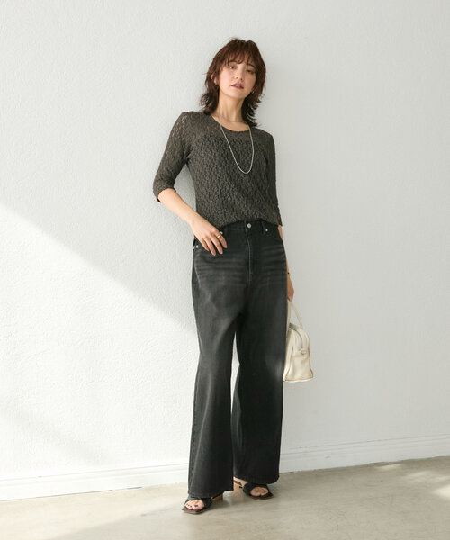 新品 RIVE DROITE 【MONN.:.（モン）】ワイドレッグデニム 38 RIVE DROITE ジーンズ デニム デニムパンツ 「新色登場」「MONN