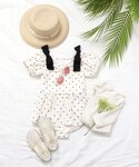 水着 「ジュニア対応」肩リボンパフスリーブワン...の詳細画像4