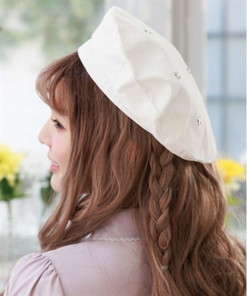 半額 50％OFFの通販 POETIQUE femme axes 帽子 リボンパーツデニムベレー帽 ベレー帽 帽子