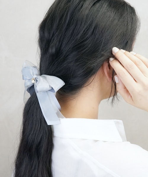 サテン オーガンジー 重ねリボン ベビーヘアクリップ ヘアピン ヘアゴム リボン Heartdance（ハートダンス） ヘアクリップ サテン×オーガンジーリボン