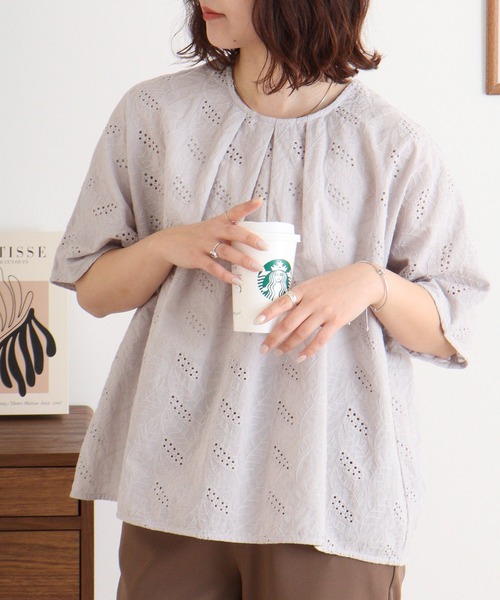 ブラウス シャツ EMAGO カクテル刺繍ブラウス レディース Emago ブラウス シャツ EMAGO 透かし刺繍ドルマンブラウス