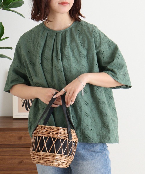 ブラウス シャツ EMAGO 透かし刺繍ドルマンブラウス レディース