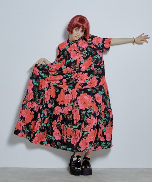 manana suerte ワンピース フラワープリントティアード