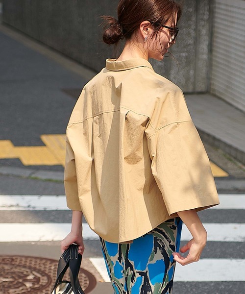 ブラウス シャツ 紫外線防止加工 ハーフスリーブボックスシャツ レディース Jines ブラウス シャツ 紫外線防止加工 ハーフスリーブボックス