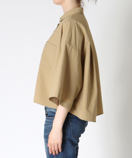 ブラウス シャツ 紫外線防止加工 ハーフスリーブボックスシャツ レディース Jines ブラウス シャツ 紫外線防止加工 ハーフスリーブボックス