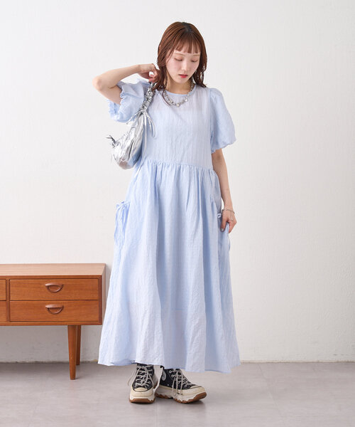 w closet（ダブルクローゼット） ワンピース 半袖 「3色展開」バルーン
