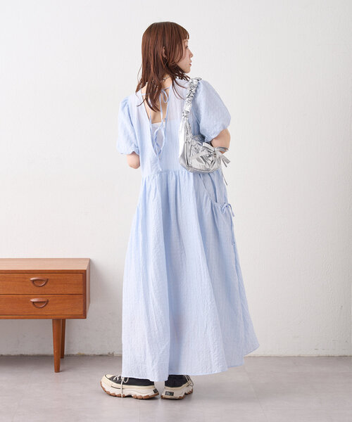 美品★room306CONTEMPORARY リネンバルーンスリーブワンピース w closet ワンピース 「3色展開」バルーンスリーブワンピース