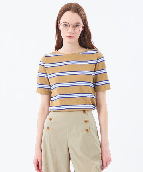 tシャツ マルチボーダーニット レディース