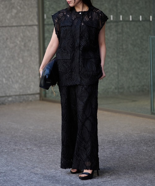 ブラウス シャツ エンボスレーストップス（セットアップ対応／1枚で映える主役級）／Embossed Lace Tops レディース