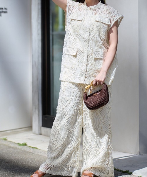 ブラウス シャツ エンボスレーストップス（セットアップ対応／1枚で映える主役級）／Embossed Lace Tops レディース THEODORIC.dy ブラウス シャツ エンボスレーストップス