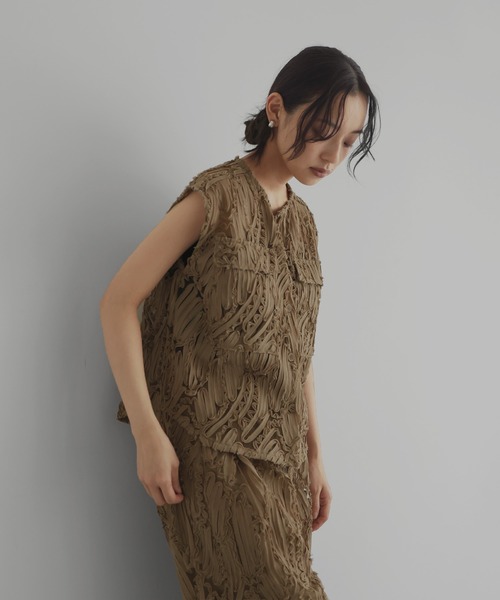 hellam ベスト ジレ 刺繍レース シアーベスト レディース