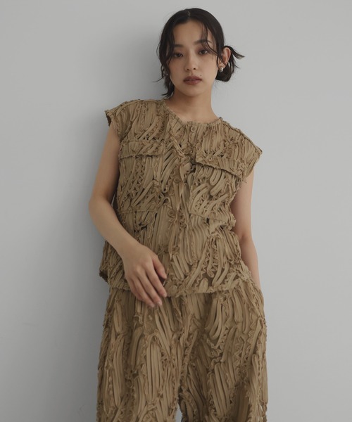 hellam（ヘラム） ベスト ジレ 刺繍レース シアーベスト レディース