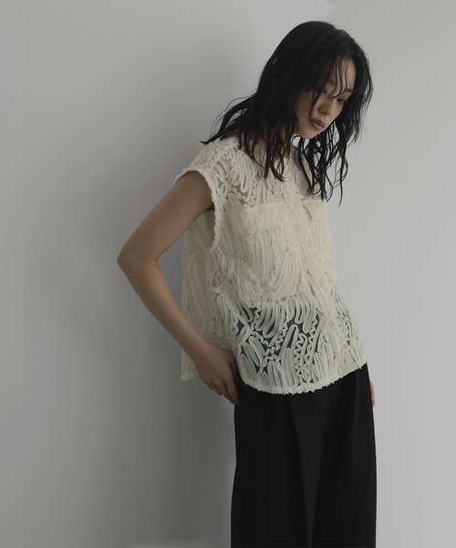 hellam ベスト ジレ 刺繍レース シアーベスト レディース