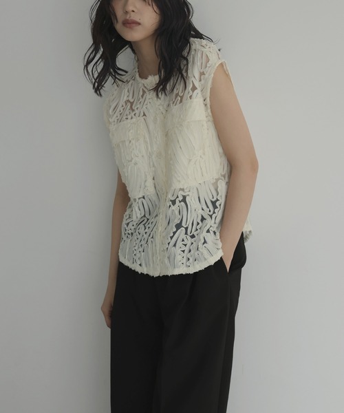 美品 Rossa インポートローサ レース メッシュ シアーベスト ジレ hellam ベスト ジレ 刺繍レース シアーベスト レディース
