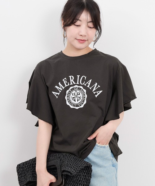 tシャツ 「AMERICANA×MICA＆DEAL」ロゴフリルT-shirt レディース