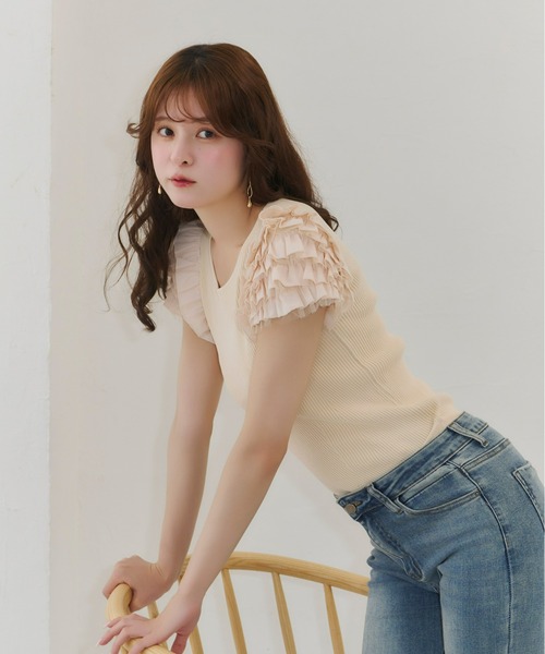 Olu.（オルドット） tシャツ 半袖 フリルスリーブサマーニット