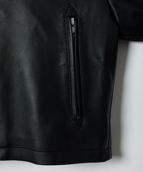 レザージャケット ライダース Leather Big Collar Blouson / レザービッグカラーブルゾン レディースの画像
