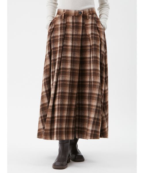 Mila Owen（ミラオーウェン） スカート シャギーチェックタックマキシ