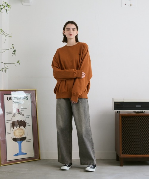 「flaner」 スウェットカットソー LARGE ネイビー レディース_画像3